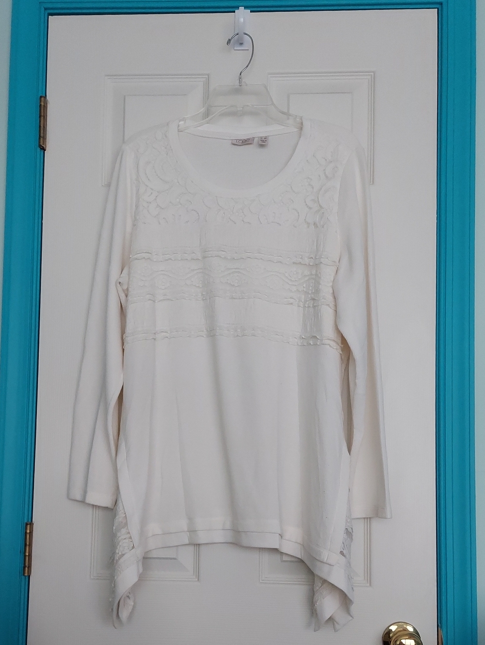 Logo By Lori Goldstein Waffle Knit Long Sleeve Tunic With Lace